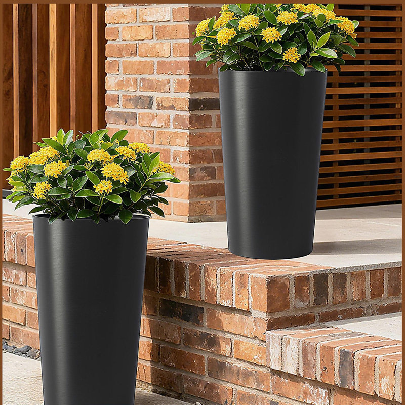 2 Pack Tall 21.7 in Planters for Outdoor Plants Modern Tall Square Planter Box Indoor Outdoor Porch Patio Flower Pot Modern Big Tapered Matte Tree Flower Pot for Garden