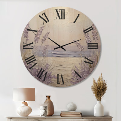Lavender Shore Breeze - Coastal Large Wall Clock, Printed on Wood