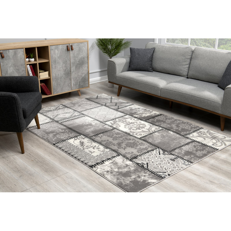Tapis gris à motif abstrait Palmer Lake, Rectangle 5 pi 3 po x 7 pi 7 po