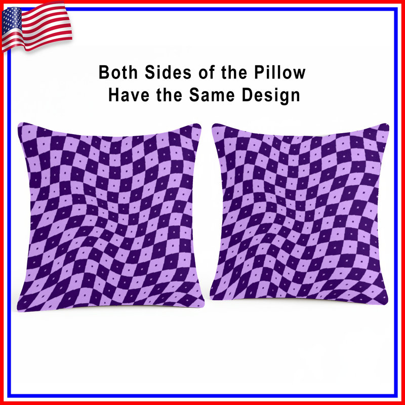 Purple Checkered Waves Double Sided Throw Pillows, 16 x 16 inches