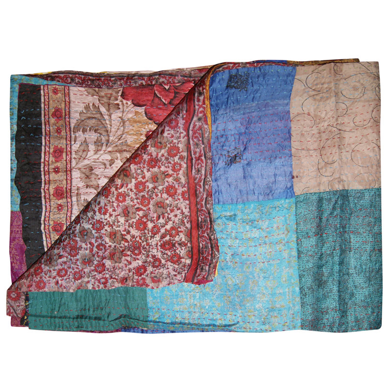 Jeté en coton 60 po x 90 po Kantha, L 90 po x l 60 po, Blue/Brown