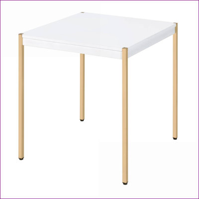 White and Gold Sleek Modern Coffee Table for Living Room, Spacious Tabletop with Stable Metal Legs