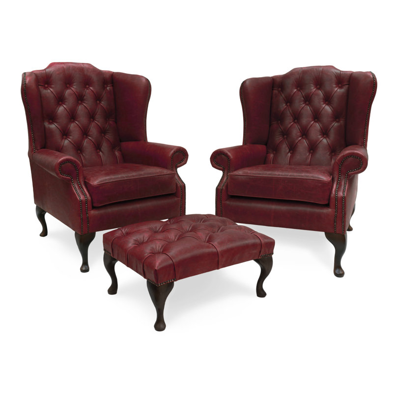 Tempe Upholstered Wingback Chair with Footstool, Red