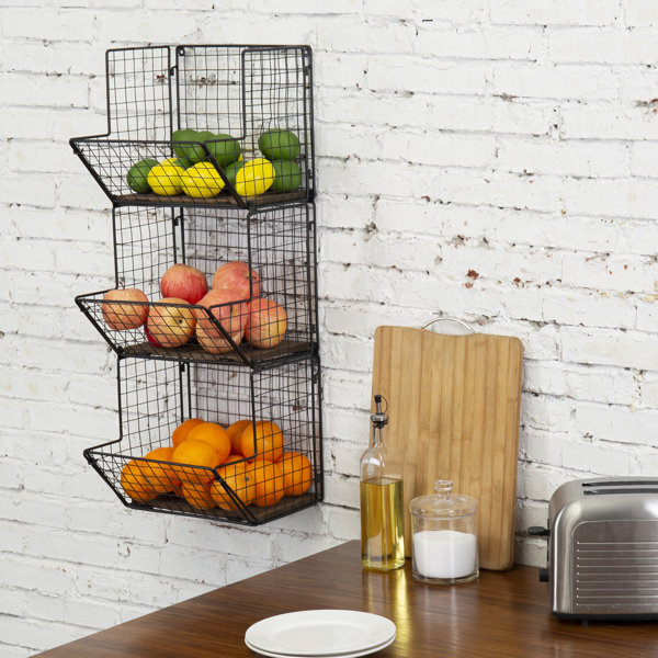 17 Stories 3 Tier Wall Mounted Metal Wire Shelving Rack | Wayfair