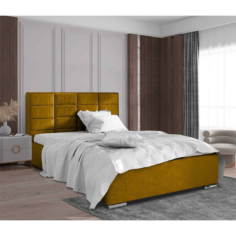 Upholstered Bed, Small Double (4'), Mustard