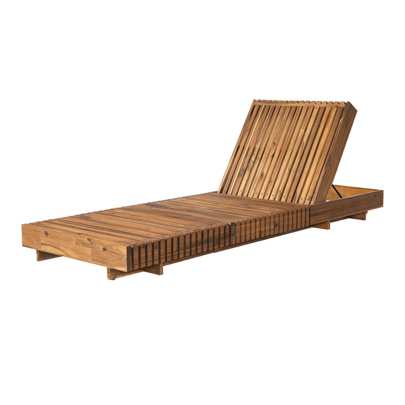 Chaise longue d'extérieur inclinable en bois d'acacia massif de l 27,2 po x P 76,8 po x H 5,9 po Christopher Knight Home