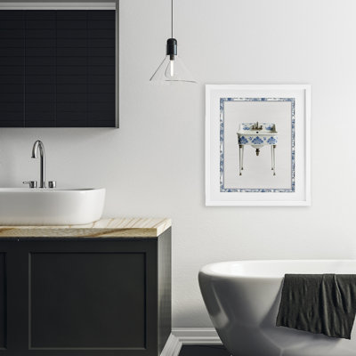 Lavabo rétro chinoiserie, impression sous verre encadrée
