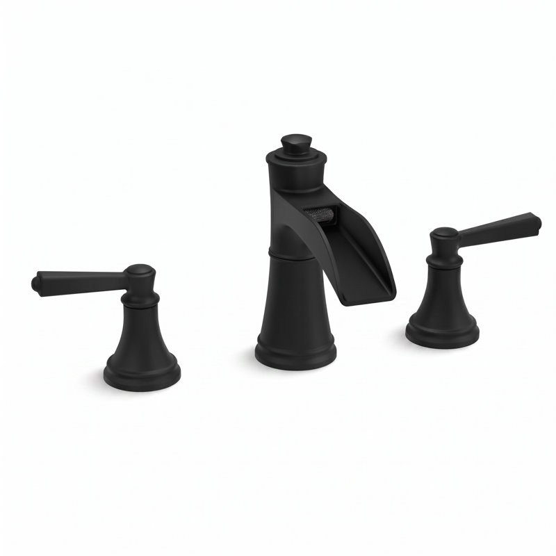 Widespread Waterfall 2-Handle Bathroom Sink Faucet with Drain Assembly, Matte Black