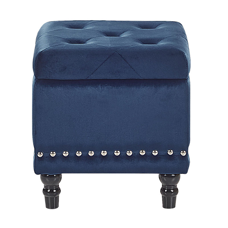 Reaves 37cm Wide Velvet Square Solid Colour Ottoman with Storage, Blue