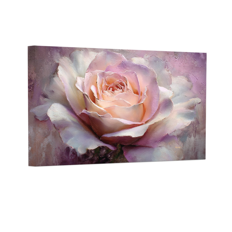 Plantes et fleurs rose tendre sur fond mauve, H 20 po x l 30 po