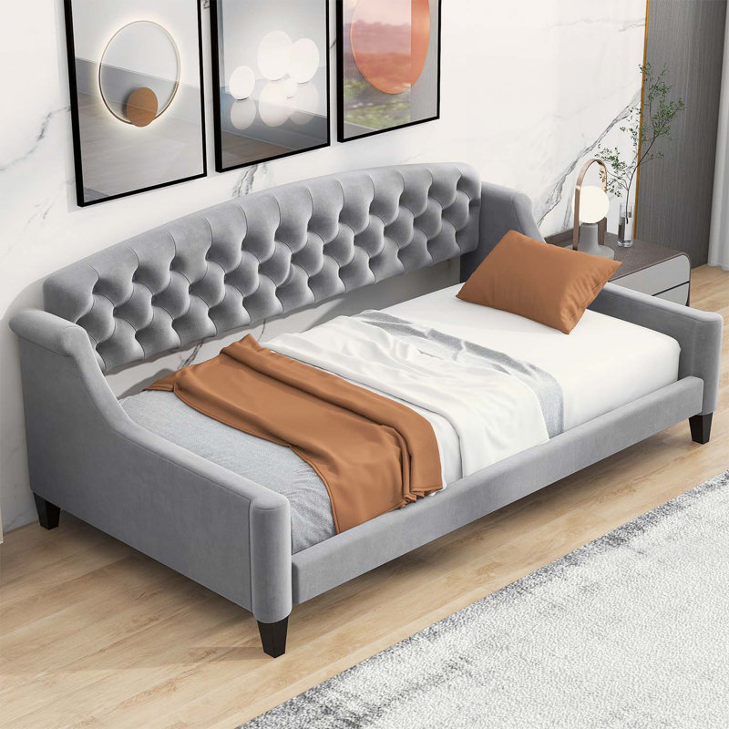 Lit de jour moderne, design polyvalent pour toute maison, Gris, Lit simple