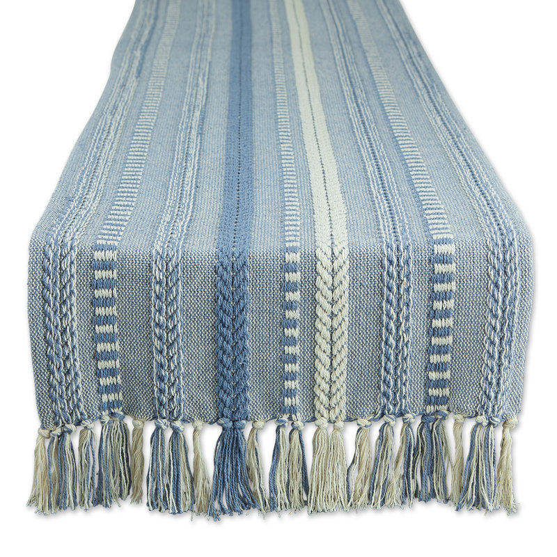 Leore Striped 100% Cotton Table Runner, 72" x 15", Blue