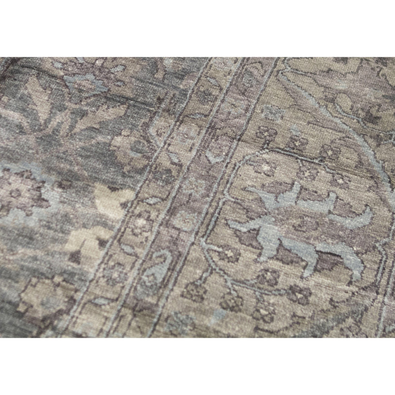Tapis gris et gris noué à la main de haute qualité