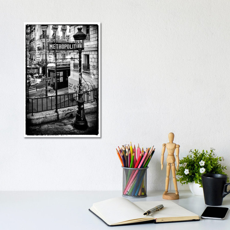 Black Montmartre Series - Paris Metro by Philippe Hugonnard - Wrapped Canvas Print, 20.32 cm H x 30.48 cm W