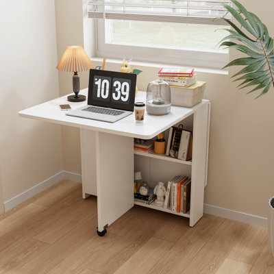 Fully Unfolded 51.18 Inches White Foldable Table, Suitable For Small Family Table Or Display Table Convenient, Home Simple Long Table, Simple And Ligh by Ebern Designs