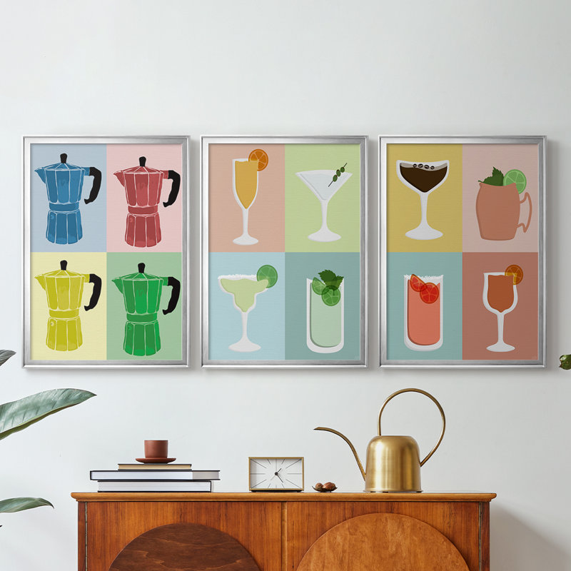 Moka Pot Colorblock - Toile tendue avec châssis sur mesure - 3 pièces, H 21 po x l 30 po