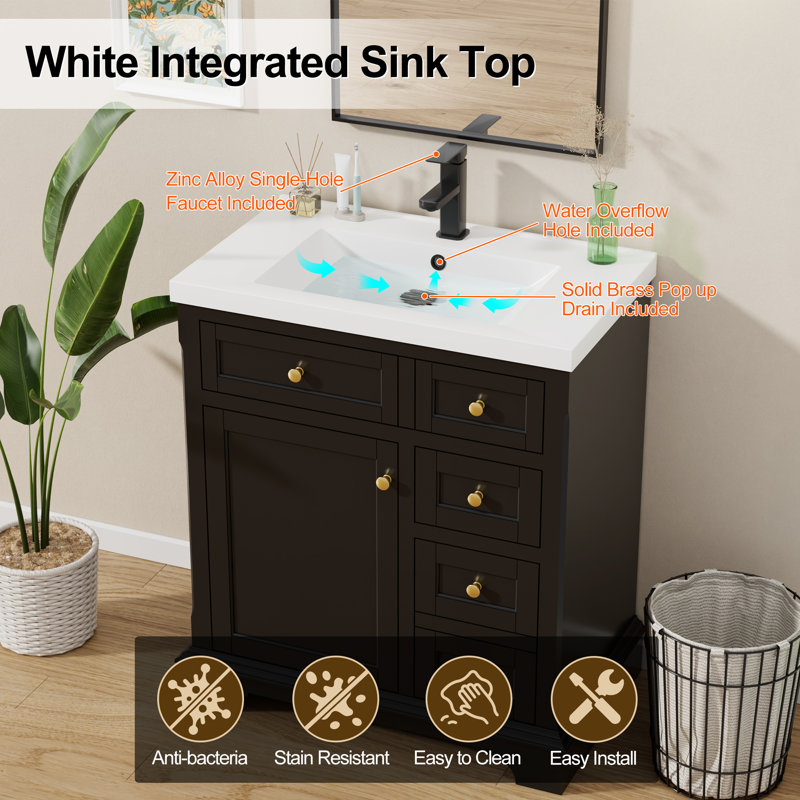 Linsay 30" Single Bathroom Vanity Set with Sink Top, Faucet, Eco-friendly Hand Paint, Assembly Required, Black
