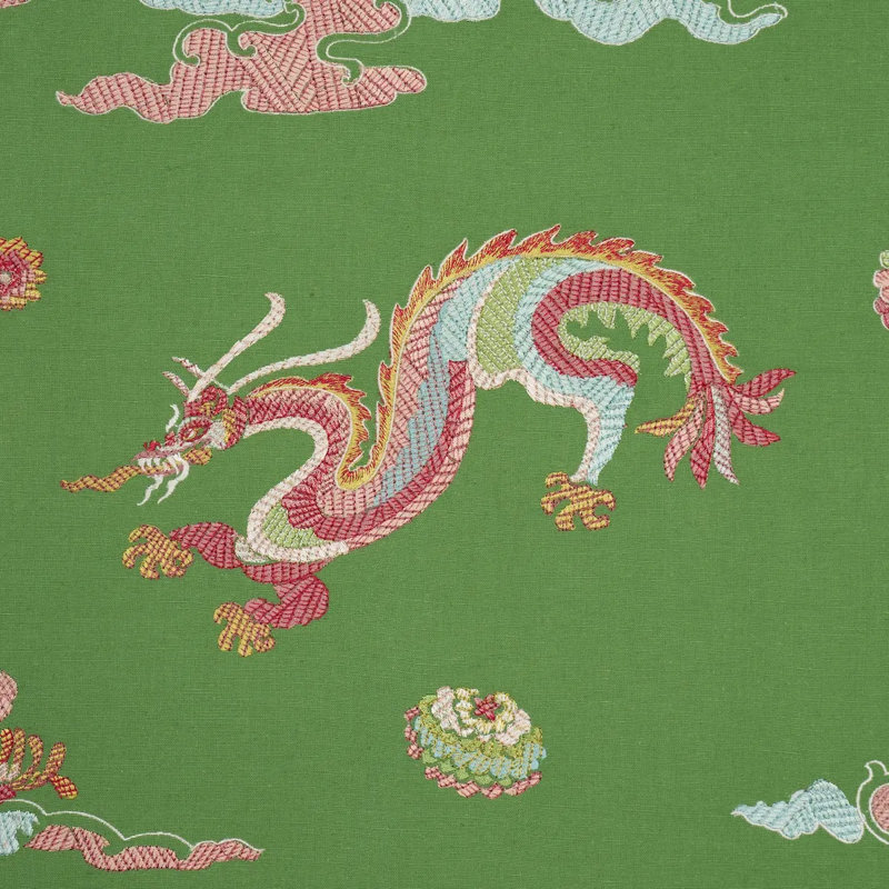 Hanlun Dragon Embroidery Fabric, Green
