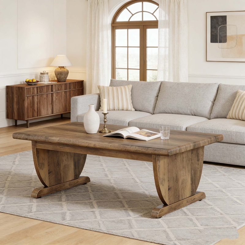 Table basse rectangulaire avec piédestal robuste