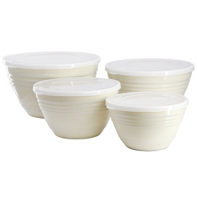 Ensemble de bols de rangement en plastique 8 pièces avec couvercles en lin Martha Stewart