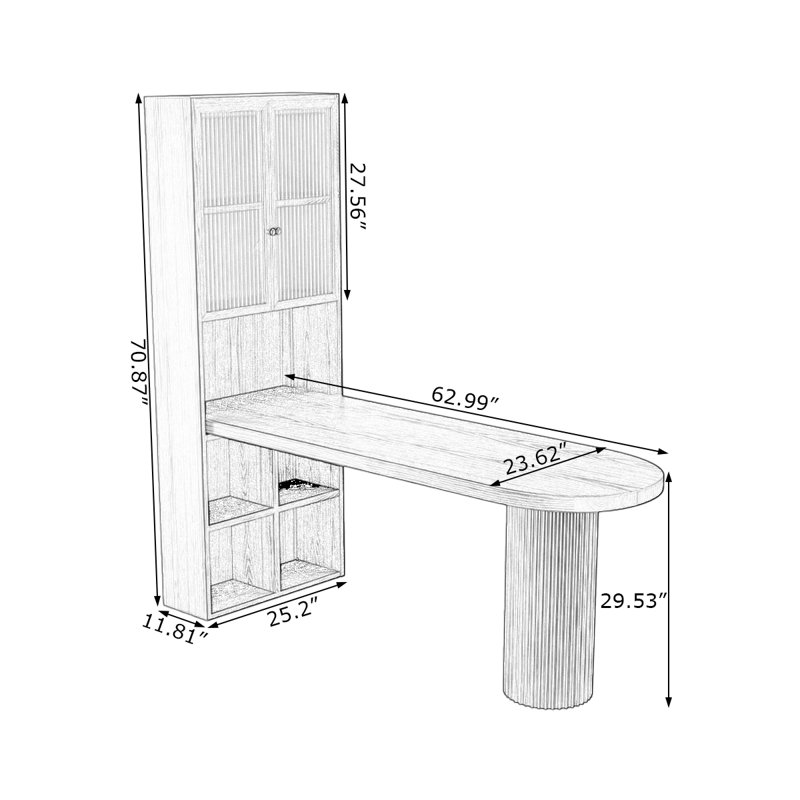 Bureau en bois massif noyer courbé, H 70,87 po x l 62,99 po x P 25,2 po, Retour à gauche