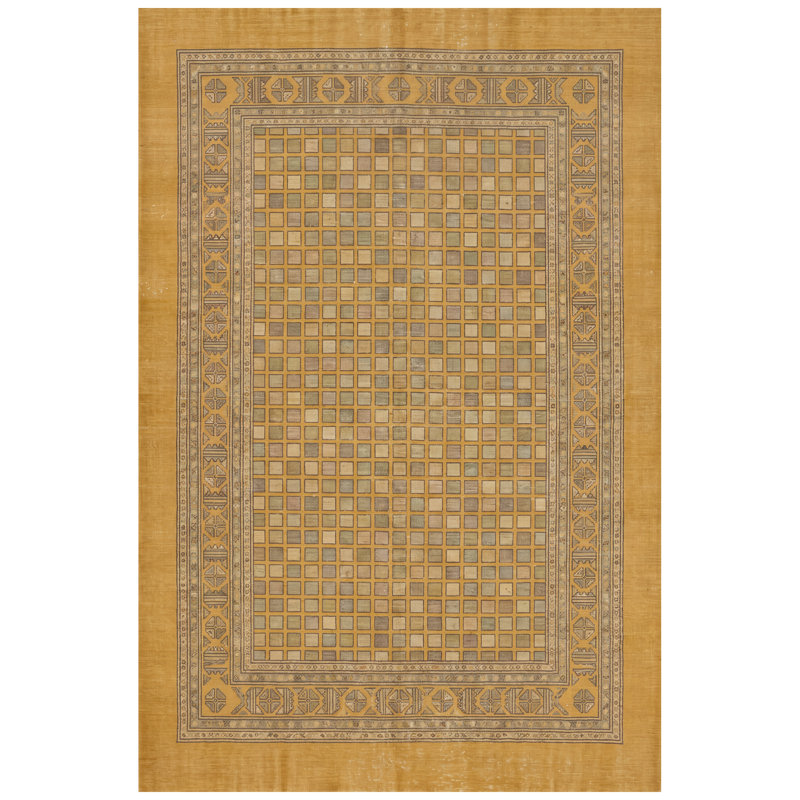 Tapis Bazaar moderne à motifs mosaïques abstraites or, vert et gris, lavable à la machine, antidérapant, à poils courts, pour l'intérieur et l'extérieur, adapté aux animaux domestiques, idéal pour le salon, la chambre, la salle à manger, l'entrée, le couloir ou le bureau.