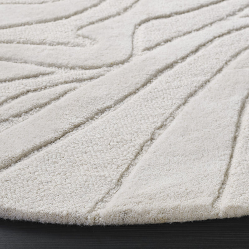Tapis ivoire en laine / coton touffeté à la main Rodeo Drive, Rond 6 po