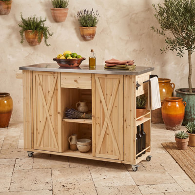 Îlot de cuisine extérieur avec tablettes réglables et tiroir