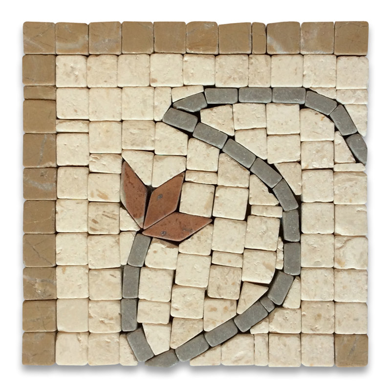 Carreau de mosaïque de marbre et de plancher flèche verte 4 "x 4" Arrow, Or / beige / gris