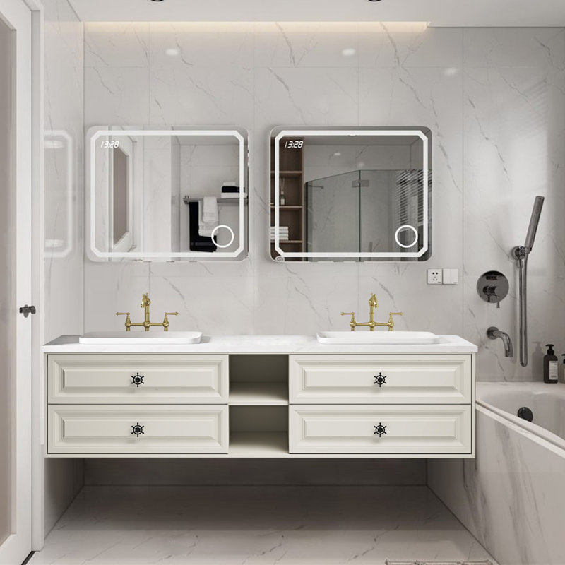 Meuble-lavabo double 84 po avec plateau en marbre Abdulhay