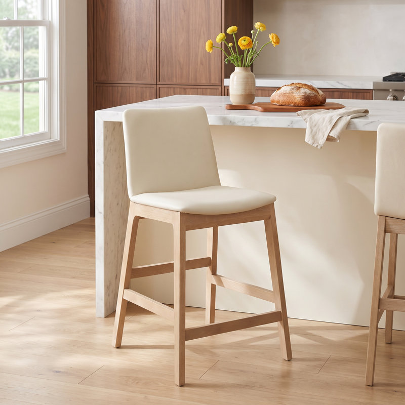 Anrey Counter Stool White PVC, Oak, Counter Stool (26” Seat Height)