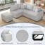 Lit escamotable en L en gris, avec rangement mobile, ports et prises de courant pour un canapé-lit de bureau gris bien rangé, rangement équipé, ports, coussin-121077445