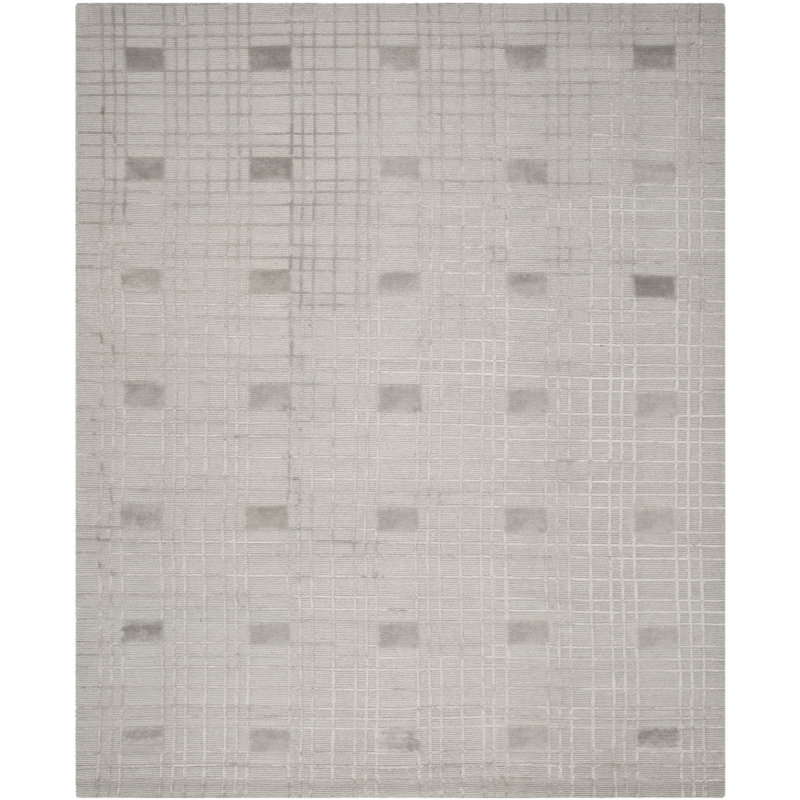 Tibetan Geometric Hand-Knotted Wool Grey Area Rug, Rectangle 6' x 9'