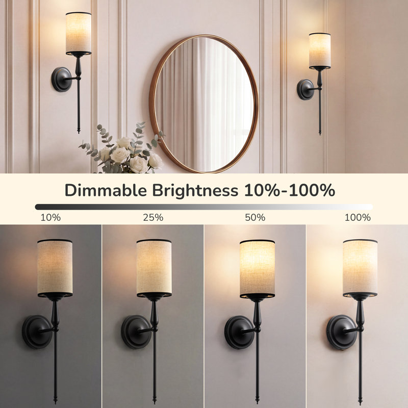 Dimmable Indoor Wall Sconces Iron Wallchiere With Remote Control, Matte Black