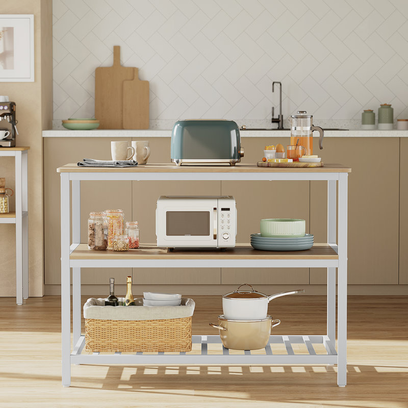 Îlot de cuisine l 47,4 po avec tablettes ouvertes Riggle, Chêne / blanc