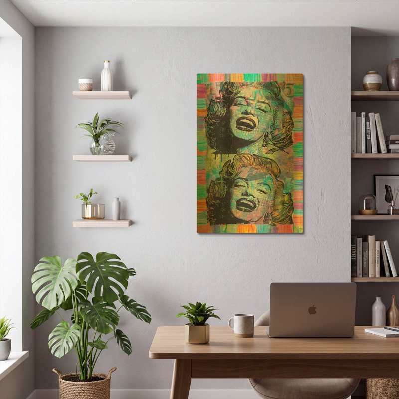 «Two Marilyns» par Dean Russo, art mural en métal doré, 24 po x 36 po, 24 po x 36 po