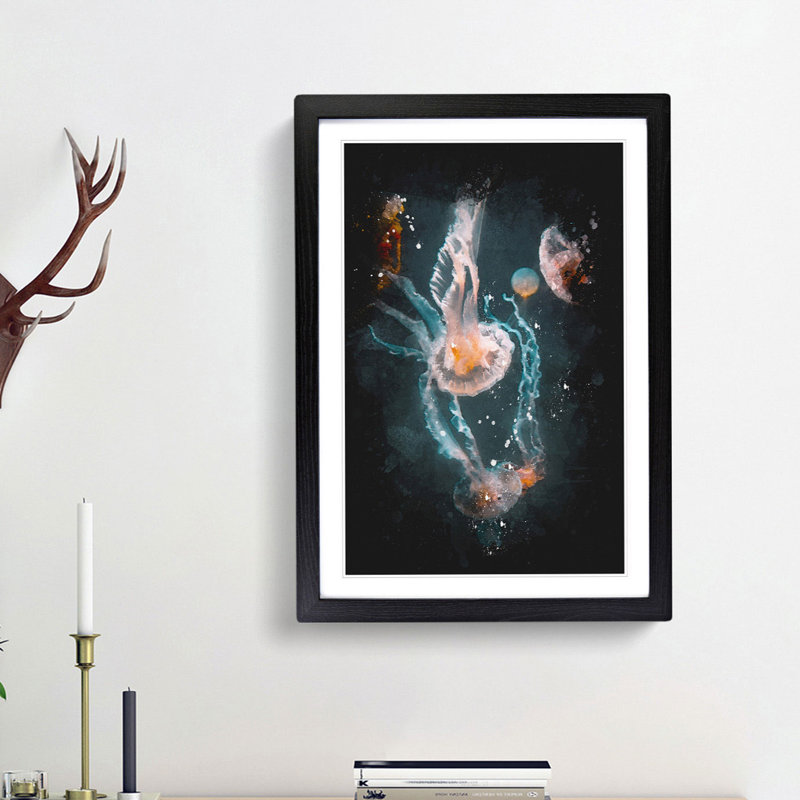 Peach Jellyfish - Picture Frame Graphic Art Print, 33cm H x 24cm W x 2cm D, Black Framed