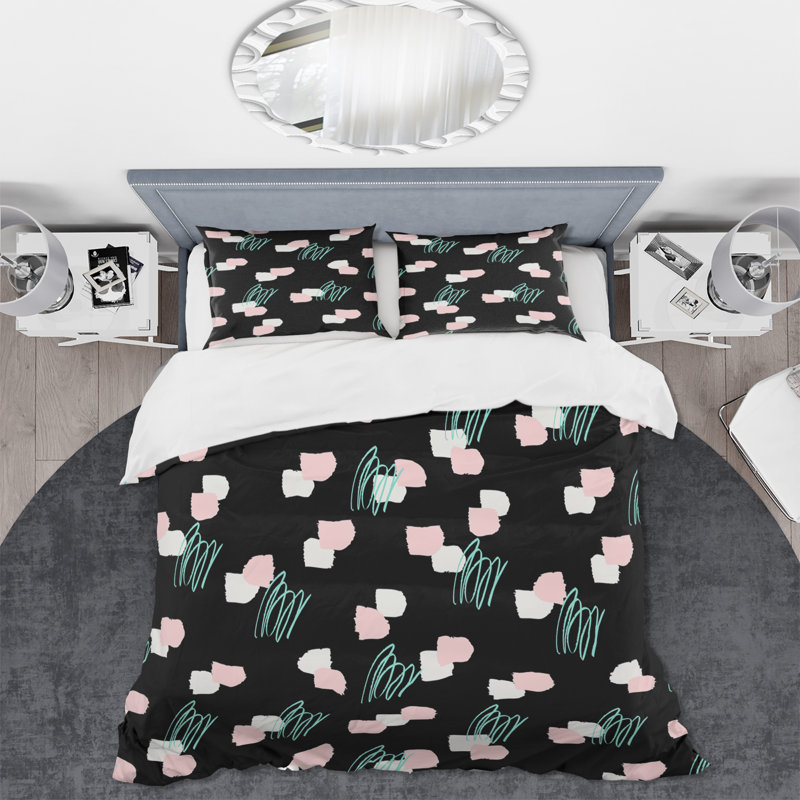 Ensemble de housse de couette rose et bleu Midcentury Shapes II - Mid-Century Modern - Microfibre de polyester