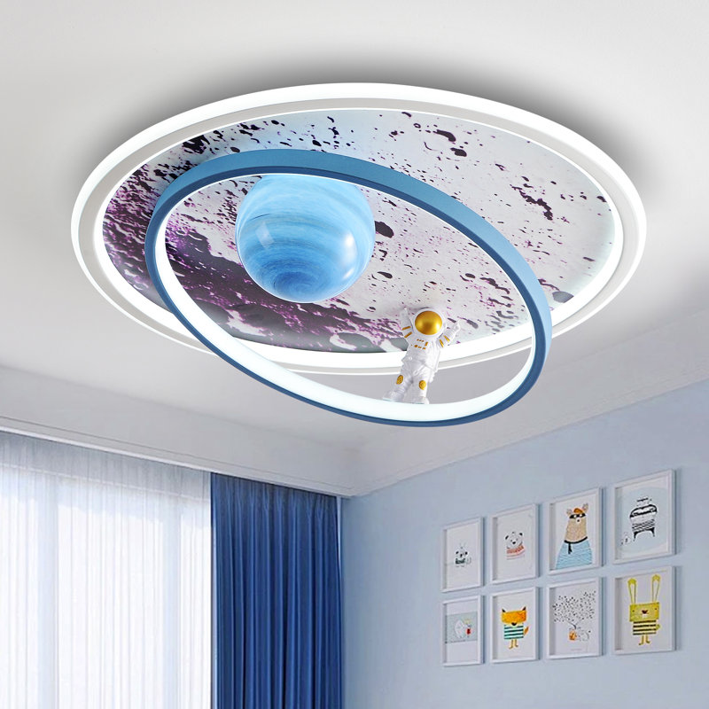 Flush Mount Lighting LED Modern Design Astronaut Ceiling Light Dimmable With Remote Control, Blue, Moon