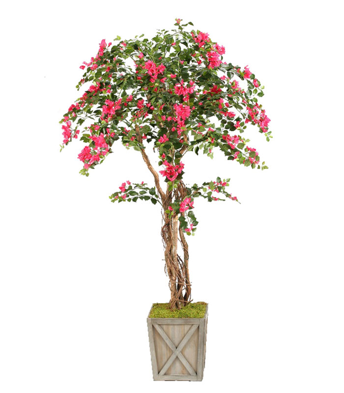 Faux Bougainvillea Tree in Solid Wood Planter