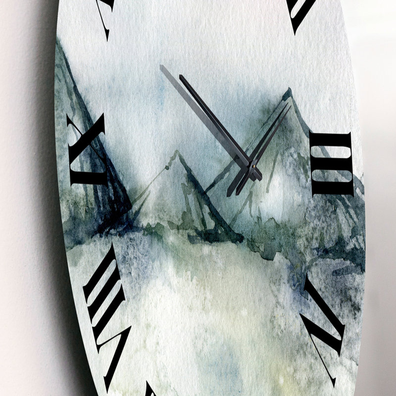 Hiver, paysage de montagne bleu foncé minimaliste - horloge murale moderne, Petit