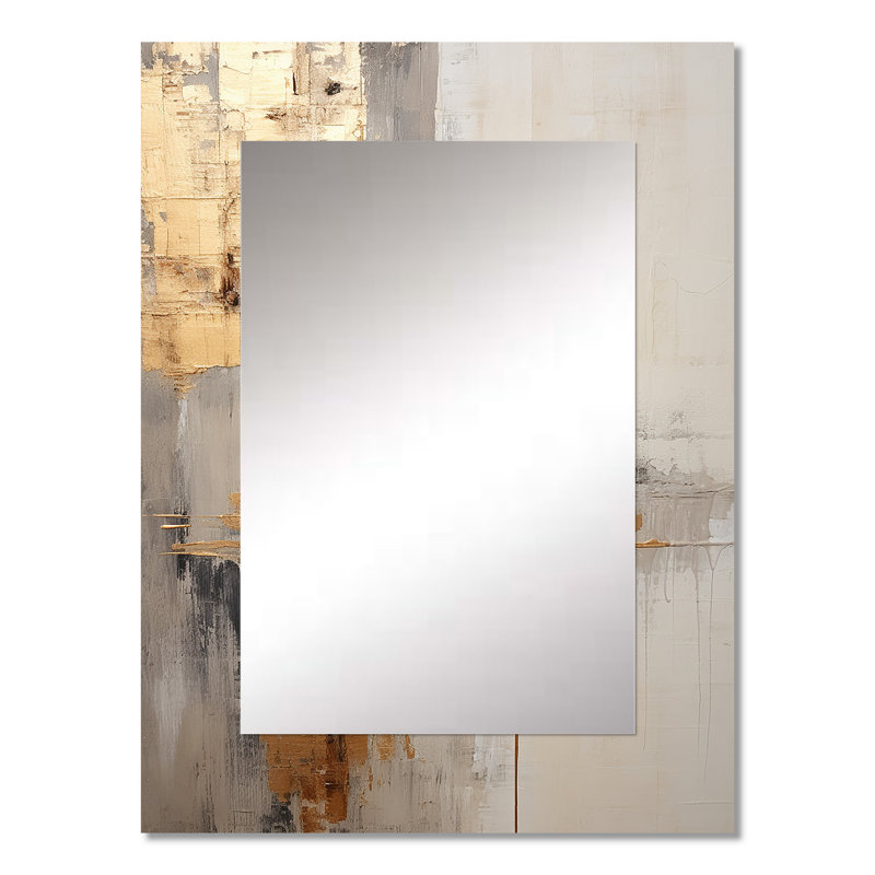 Doré et beige Soft Fusion I - miroir décoratif Pier, miroir mural beige, impression d'art en métal, 32 po x 24 po