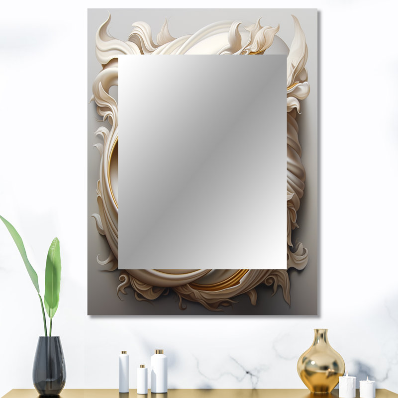 Tender White Whirling Vision - grand miroir mural spirales abstraites, miroir doré unique, impression sur métal