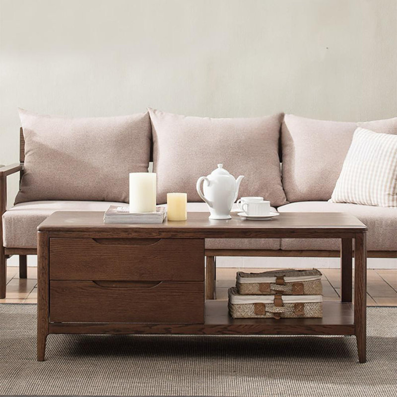 Table basse moderne en chêne simple, H 17,7 po x L 39,4 po x l 19,7 po, Noyer foncé
