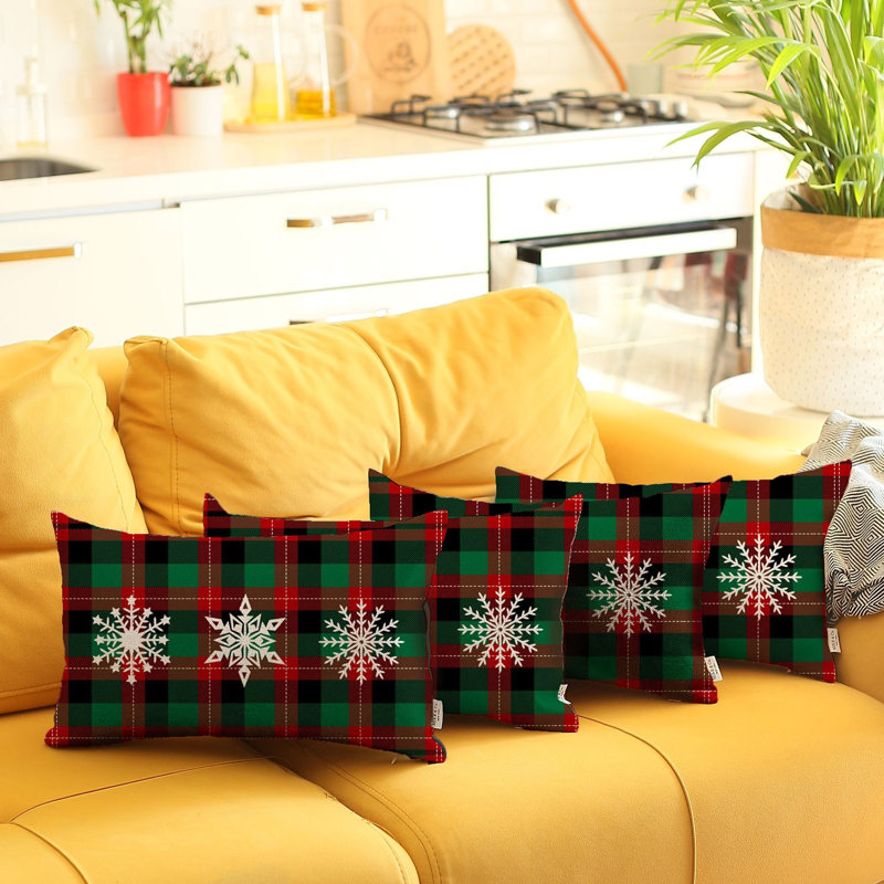  (Ensemble de 4) Coussins décoratifs lombaires de Noël, Blanc / rouge / vert foncé