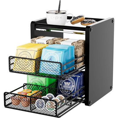 Tea Bag Organizer Box - Wooden Tea Bag Storage With 2 Drawers,Black