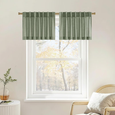  Pinch Pleated Linen Valances for Windows, 2 Panels Set Farmhouse Light Filtering Small Sheer Curtains for Cafe Bar Kitchen Over Sink Christmas Decor