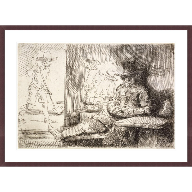 Le joueur de golf (Bartsch no. 125 II / 2) par Rembrandt van Rijn - Estampe numérique encadrée, H 30,49 po x l 41,5 po