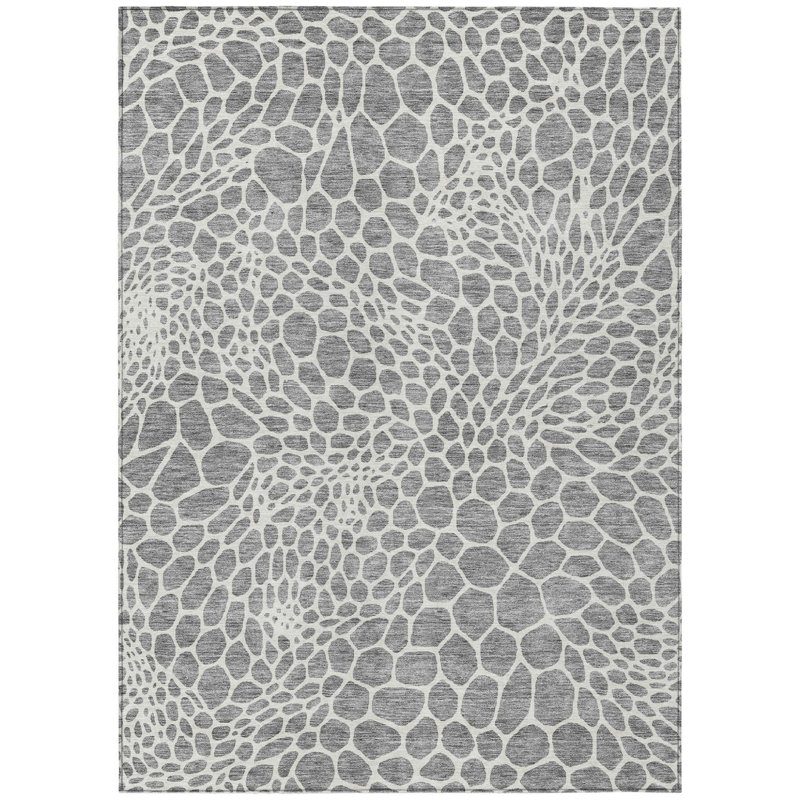 Tapis intérieur / extérieur géométrique lavable gris et ivoire HomeRoots 5 pi x 8 pi