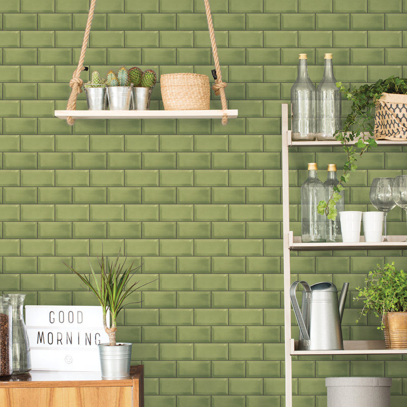 Labanna Metro Tile 10m X 53cm Wallpaper Roll, Green